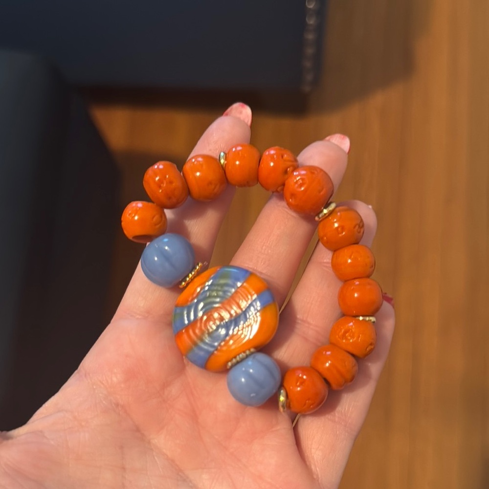 Orange and Blue Beaded Bracelet